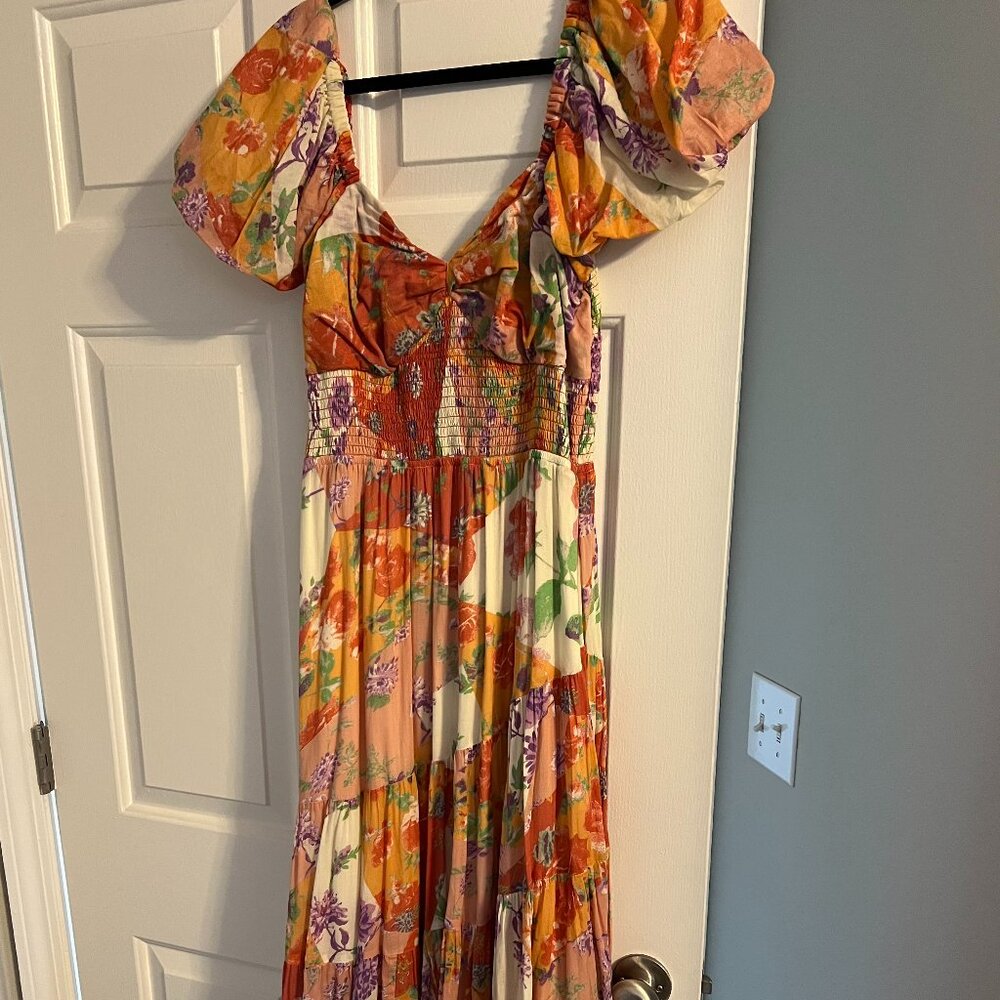 Free People Sundrenched Floral Tiered Maxi Dress in Orange